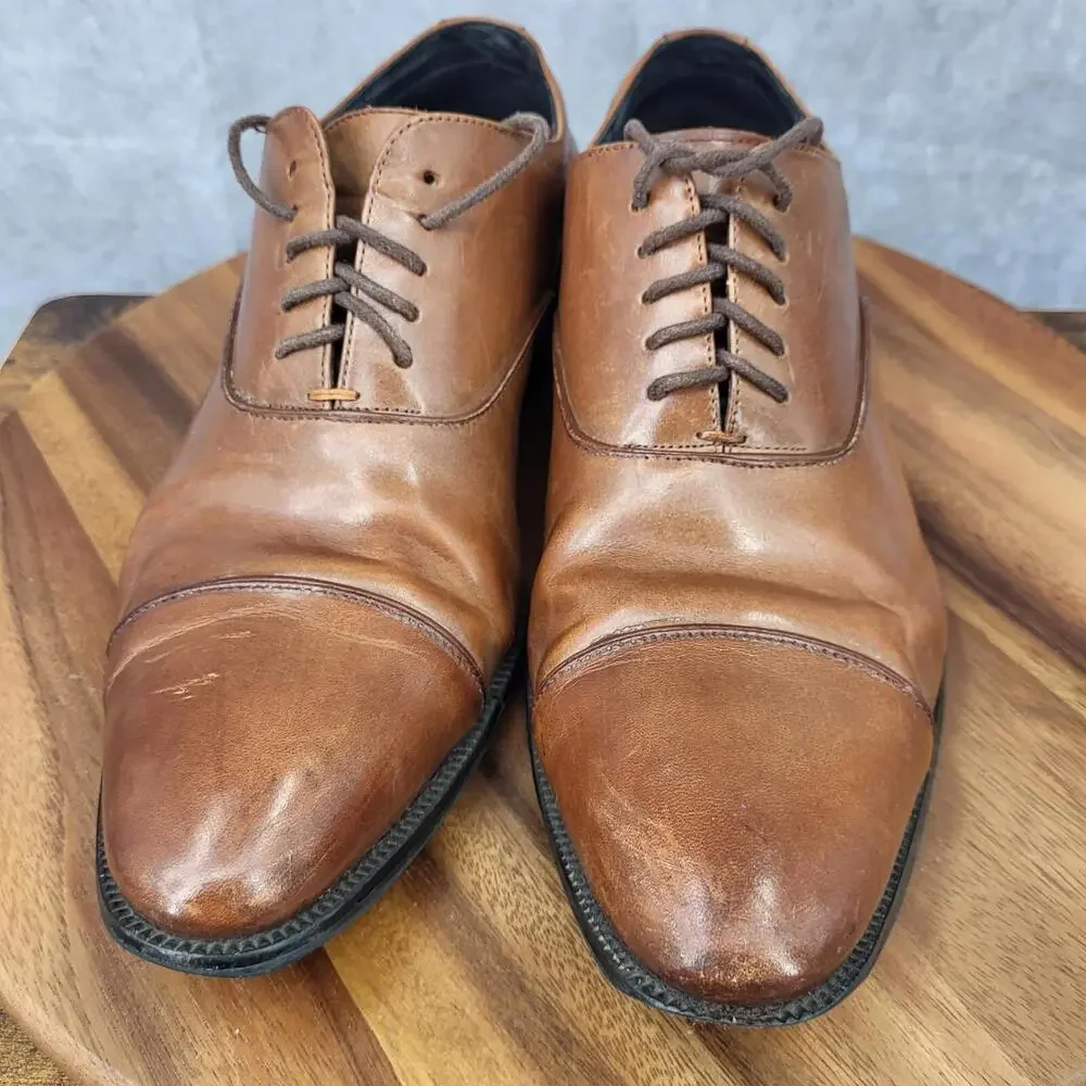 Stacy Adams Oxford Shoes Mens 10.5 Brown Leather Dress Shoes‎ Cap Toe
